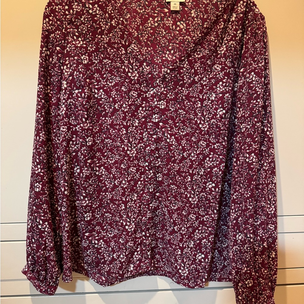 J. Crew Factory Red Long Sleeve Relaxed Blouse
